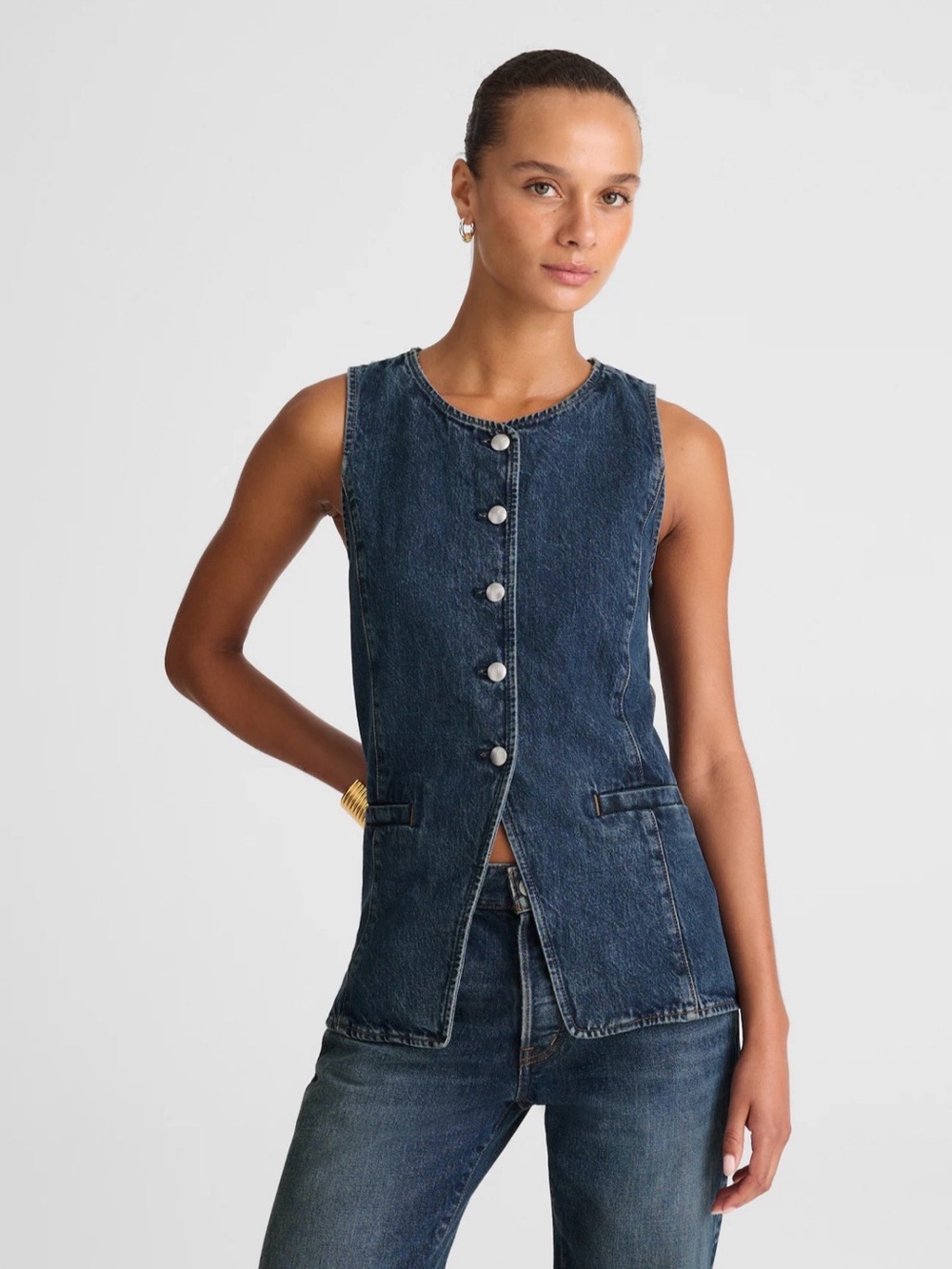 Madewell Greendale Wash Denim Crewneck Vest Size 8 NWOT - Picture 13 of 14